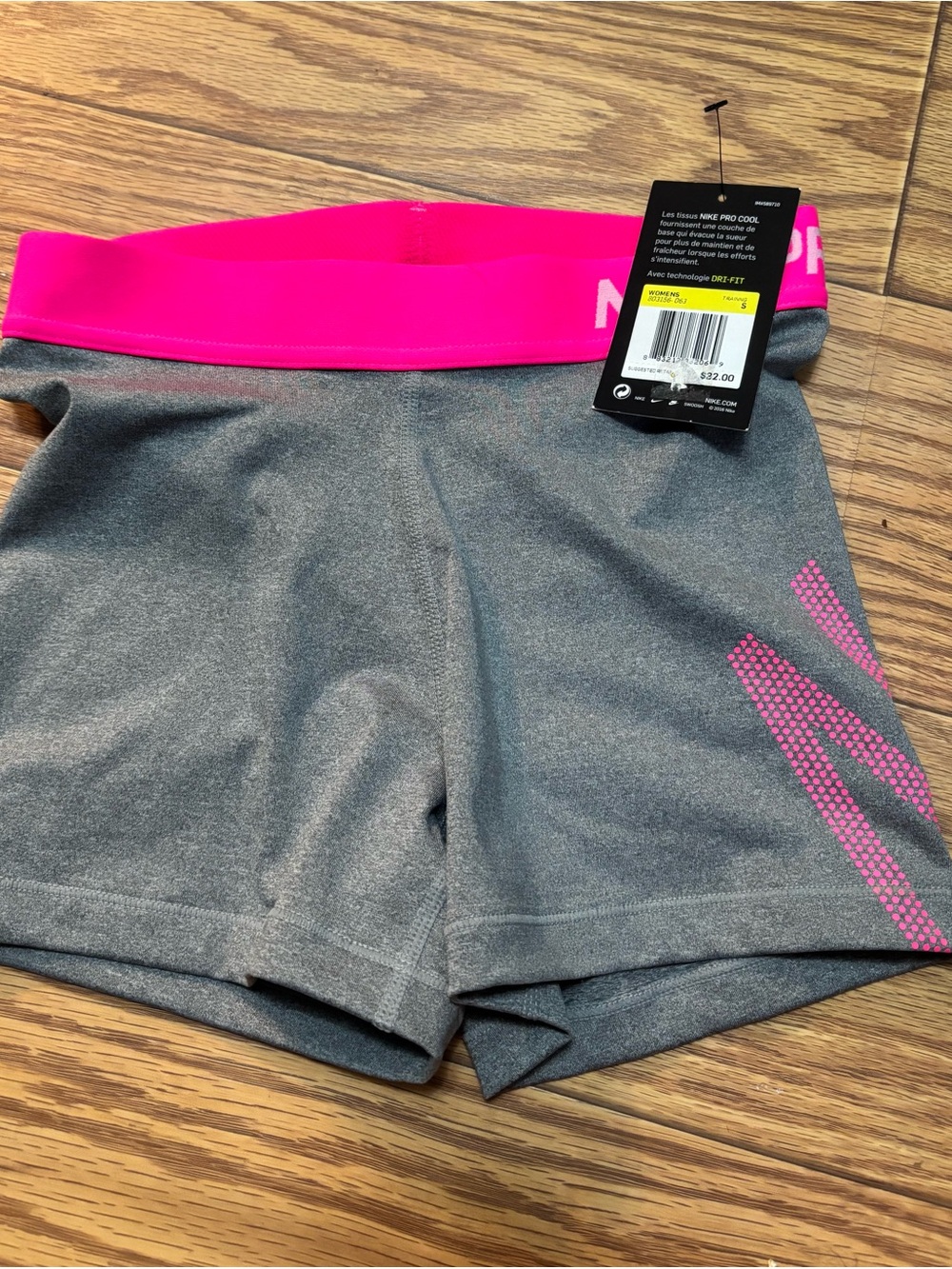 Nike Women’s Gray Bike Shorts with Bright Pink Waistband